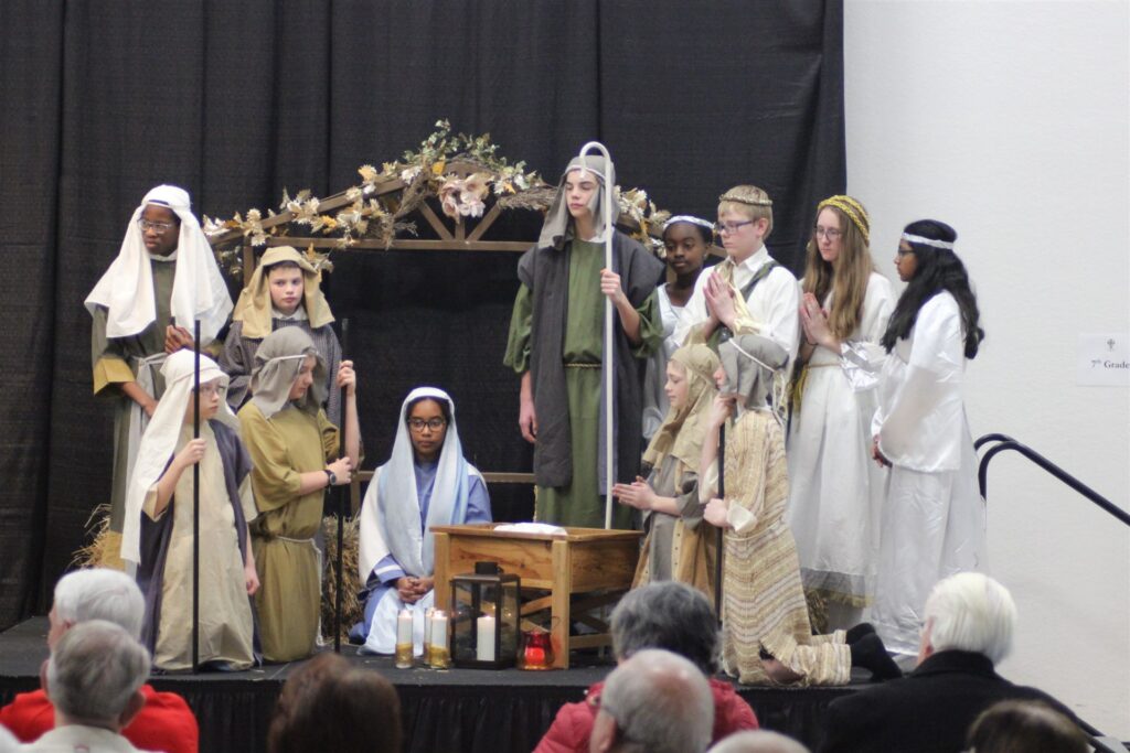 Students dressed for a Christmas Pageant